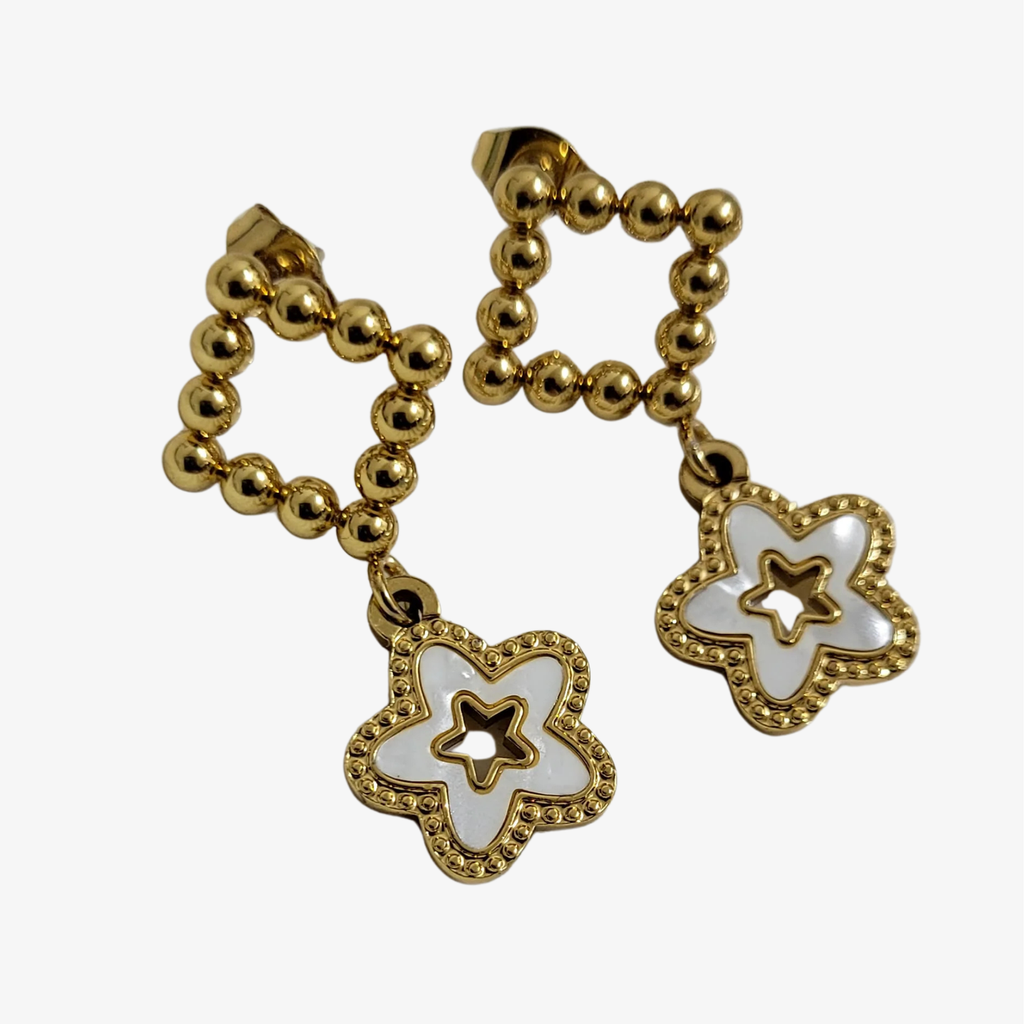 Aros Colgantes de acero. Baño de oro
